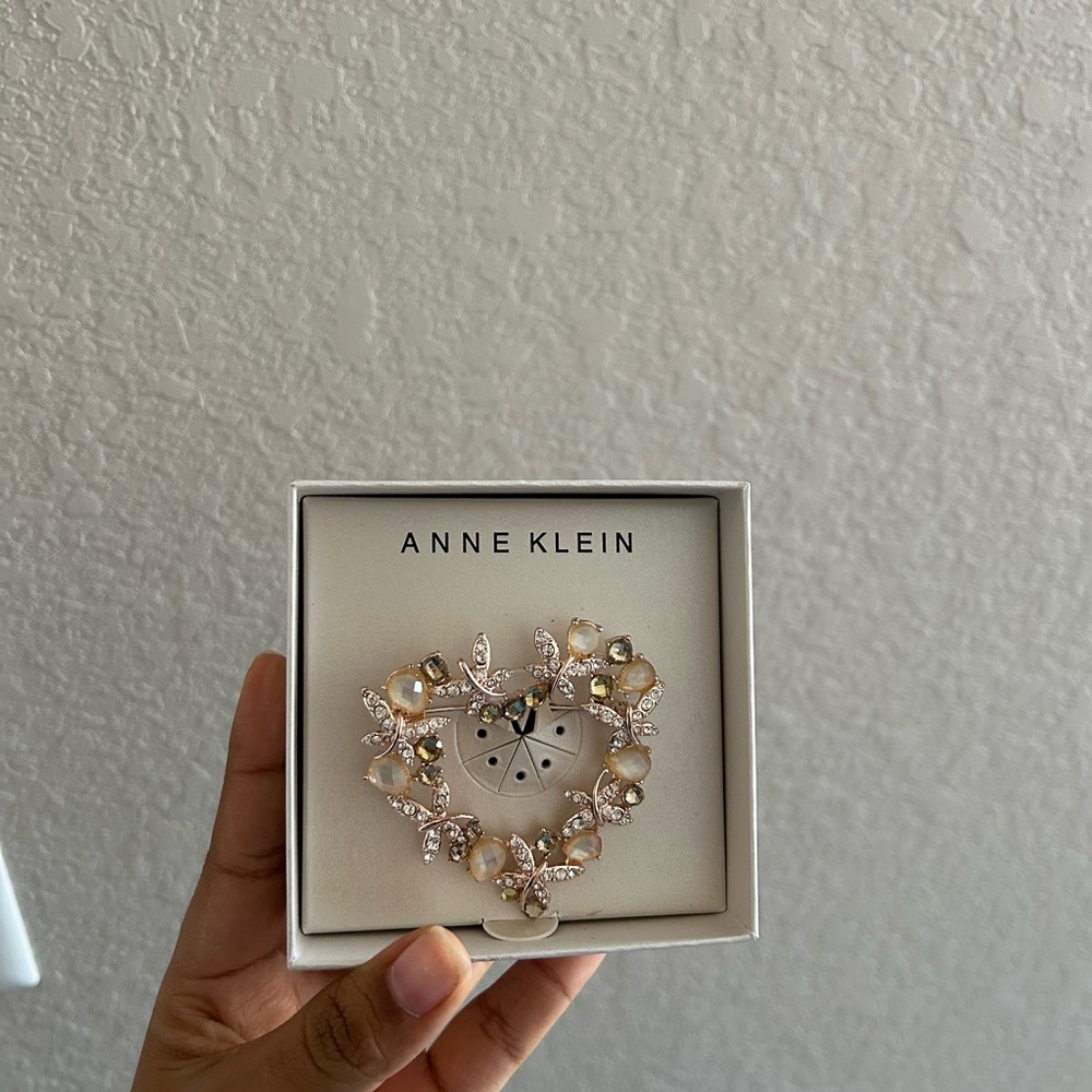 Anne Klein Gold and Pearl Heart Brooch